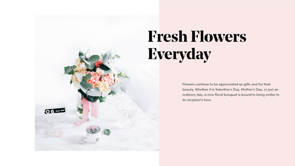 Example of presentation design for a flower delivery service in a minimalist style.
