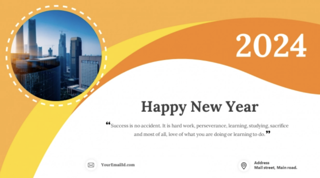 Examples of a presentation design with New Year wishes for a business meeting.