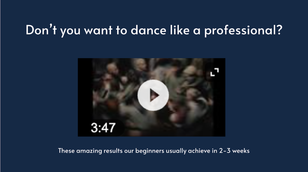 Example of presentation design for a dance school with using video preview.