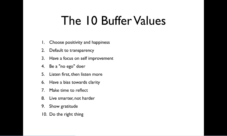 Buffer's presentation explains how the company leaders came to the values included in the Culture Code.