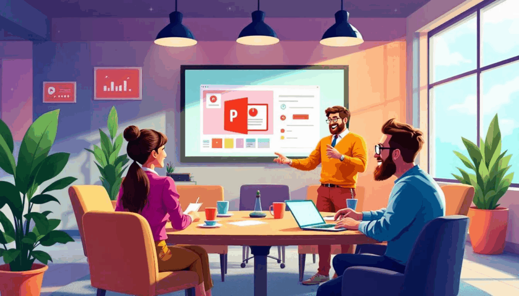 Colleagues participating in an engaging PowerPoint night at work.