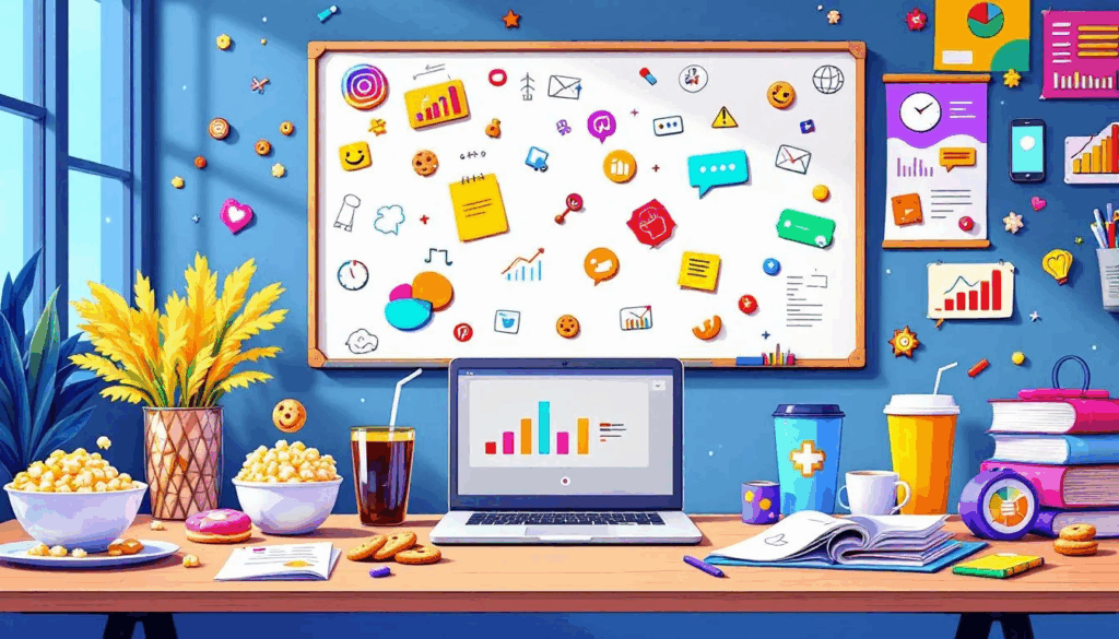 A successful PowerPoint night setup with snacks and drinks.